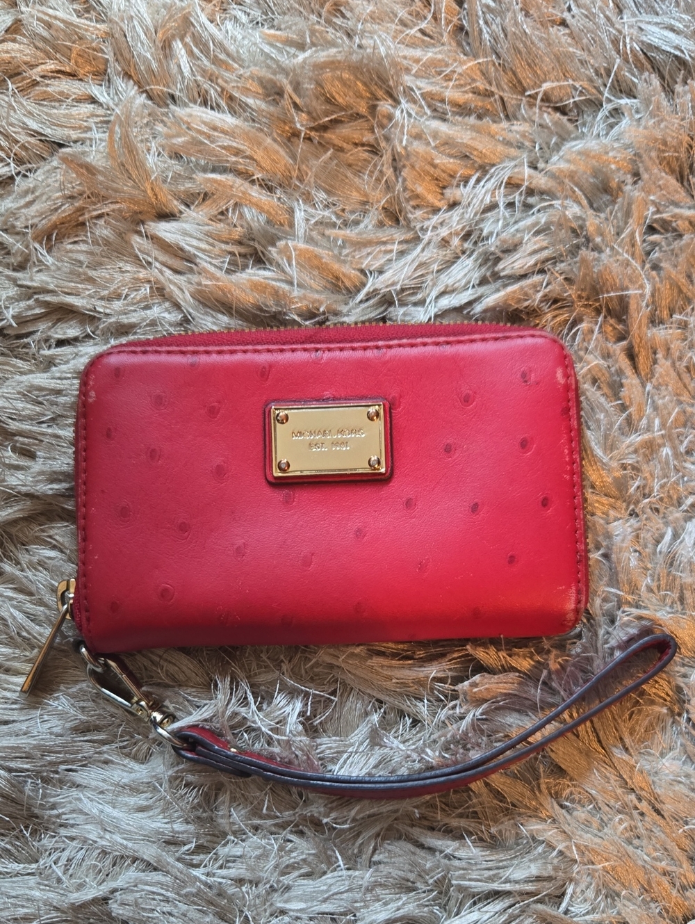 Michael Kors Red Zip Wristlet Wallet with Gold Plate